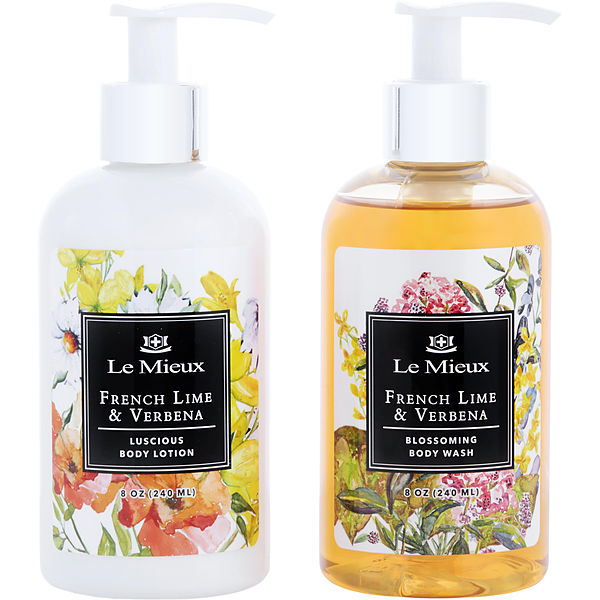 French Lime And Verbena Body Essentials Set: Body Lotion 8oz + Body Wash 8oz 2pcs